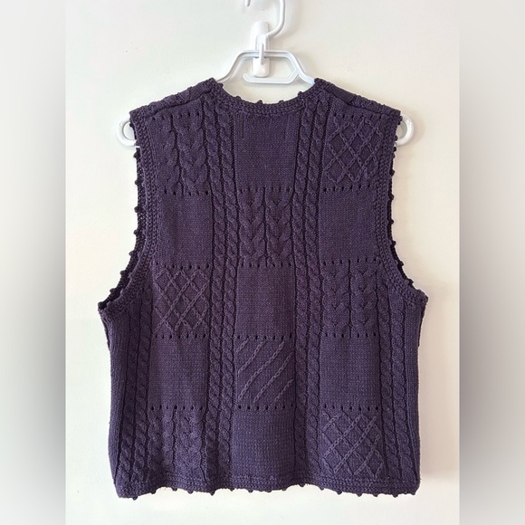 PORTRAITS by NORTHERN ISLES Hand Embroidered Eggplant Knit Floral Vest | Medium - Picture 5 of 5